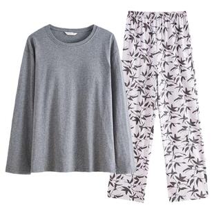 康妮雅新中式纯棉睡衣女秋款长袖长裤休闲碎花全棉圆领家居服套装