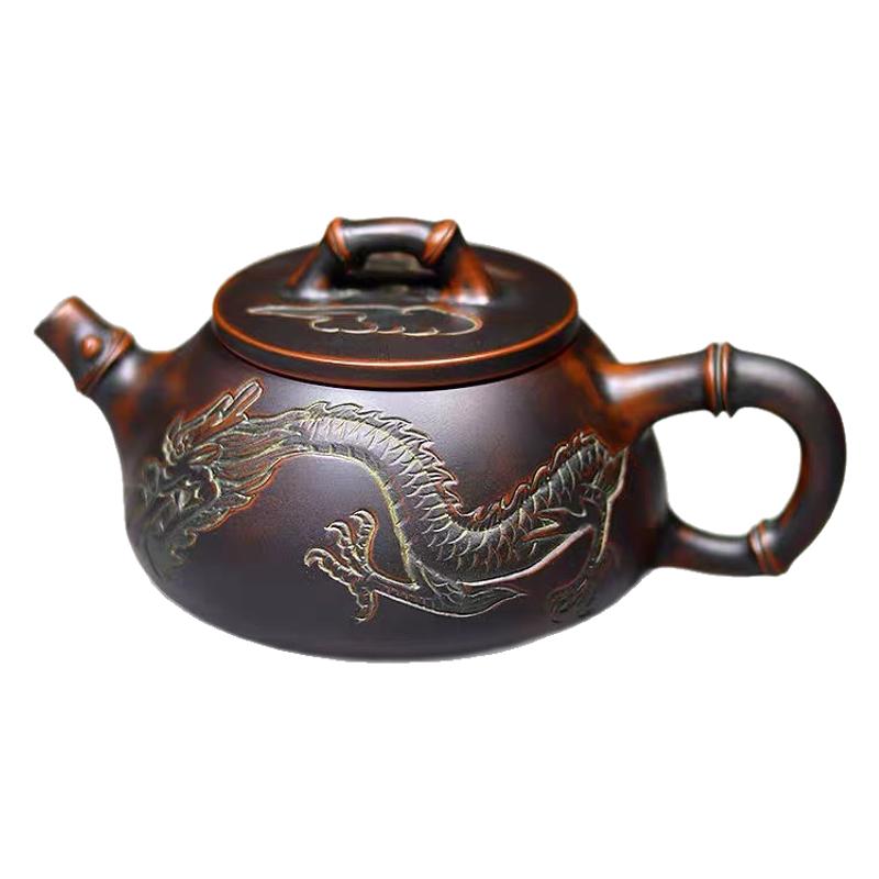 竹节大师浮雕紫泥泡茶石瓢壶