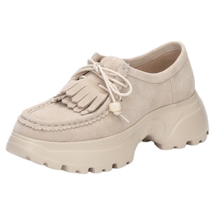 saturdaymode袋鼠鞋2026年春季新款真皮厚底增高流苏松糕乐福鞋女