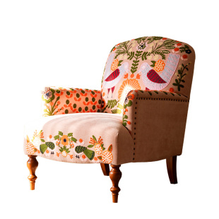 和年美家实木布艺沙发椅法式复古客厅单人老虎椅小户型美式休闲椅