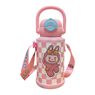 儿童保温杯男童小学生上学专用双饮吸管水杯女孩幼儿园水壶带杯套