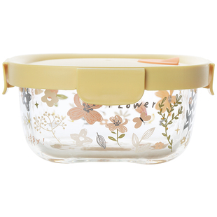 蓝莲花玻璃饭盒微波炉加热三格分格便当食品级上班族专用小保鲜碗