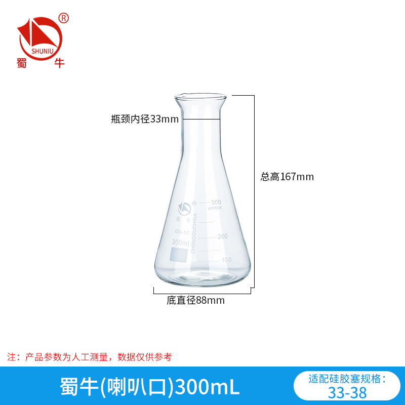 品蜀牛三角烧瓶广口大口小口直口玻璃锥形瓶实验室250 500 1000促