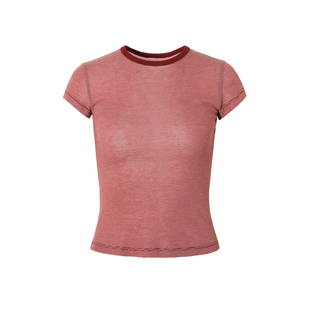 Covertitle 进口兰精天丝羊毛混纺条纹T恤夏季轻薄微透修身短袖女