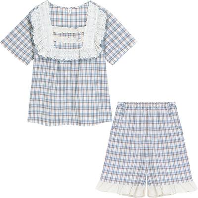 Bananagirl情侣睡衣夏季新款格子款女士睡衣宽松大码短袖家居服男