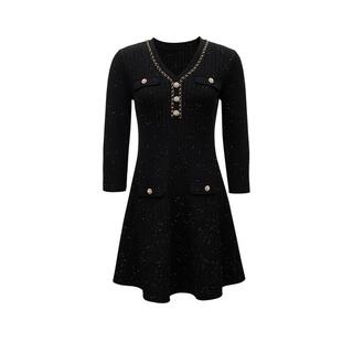 绫致Vero Moda连衣裙25冬季新款链条亮片七分袖针织连衣裙