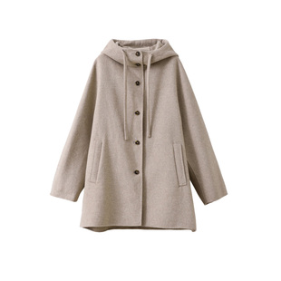 popchrio◆慵懒风高支羊毛连帽双面呢外套小个子短款斗篷毛呢大衣
