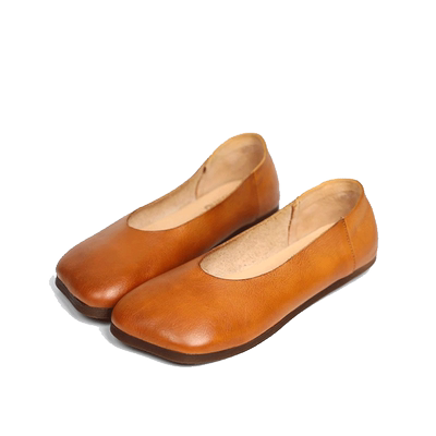 头层牛皮春季手工单鞋方头