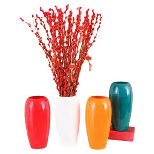 简约仿陶瓷树脂花瓶银柳干花发财果仿真花插花瓶桌面客厅装饰摆件