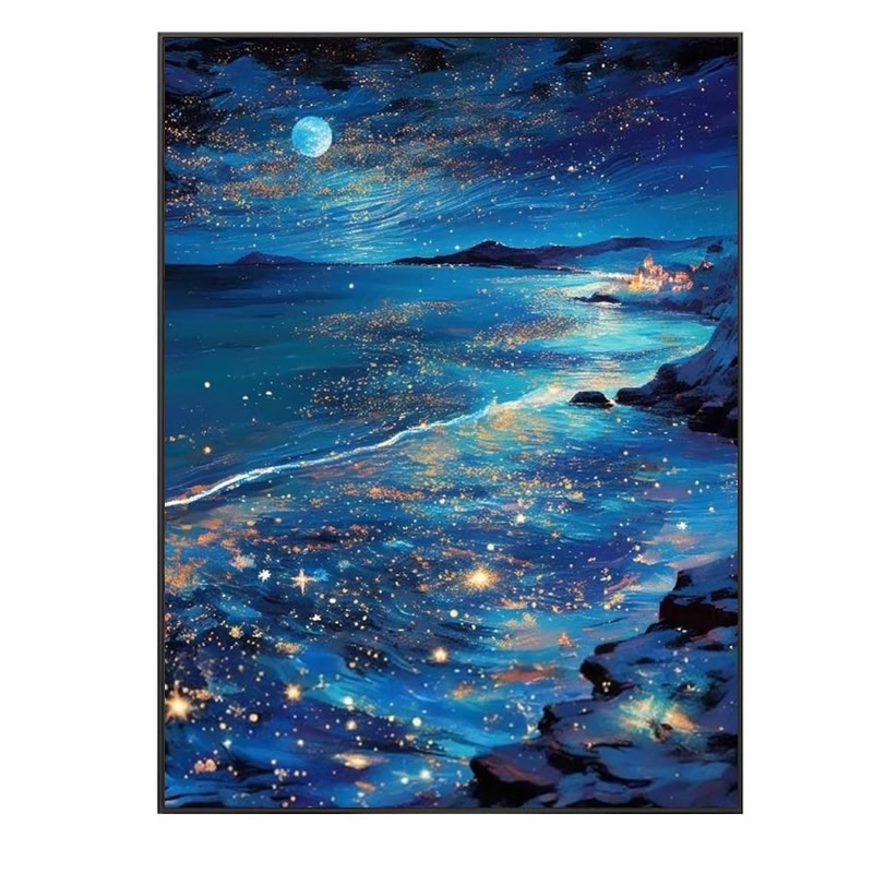 5d浩瀚星空满钻新款钻石画方钻海景月色点粘贴钻十字绣卧室高级感