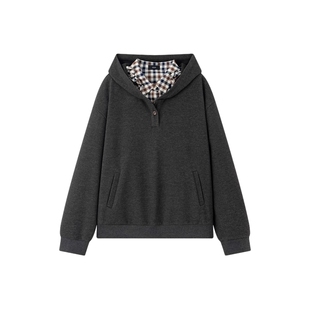 【ICE DUST】hug 2025秋冬新款假两件格纹衬衫领套头卫衣icedust