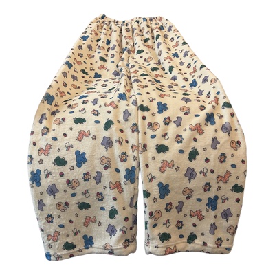 高个子卡通裤子珊瑚绒加长版秋冬季睡裤女加厚保暖男可外穿居家裤