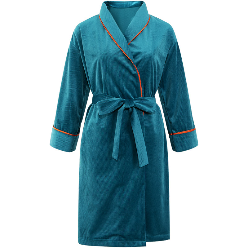 芮想秋冬季晨袍女睡衣平绒系带家居服修身睡袍
