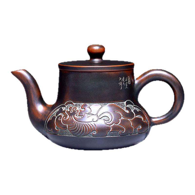 茶壶龙凤浮雕广西钦州坭兴陶