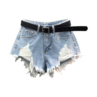 高腰破洞牛仔短裤女2026年新款夏天时尚辣妹潮流A字毛边阔腿热裤