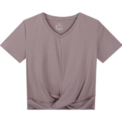 361运动短袖女款2025夏季透气新款上衣纯色健身速干衣V领短款T恤