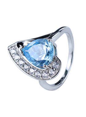 海蓝宝戒指女轻奢小众原创设计感