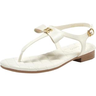 百思图2025夏季新款时尚舒适软底一字带凉鞋夹趾女凉鞋B9601BL5