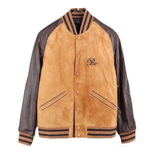 欧美复古修身秋冬高奢皮衣贸易货手工马克线缝制绒面皮革棒球服拼