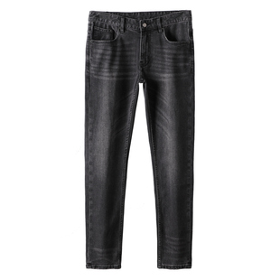 秋冬高端新款长裤子 弹力水洗舒适男士小直筒烟灰色牛仔裤