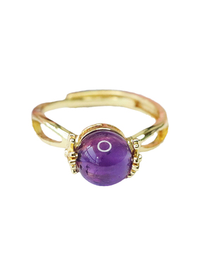 天然紫水晶戒指紫色彩宝可转动指环新中式民族风手饰品女士款礼物