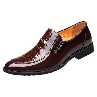 正品老人头男士商务正装皮鞋真皮鳄鱼纹套脚皮鞋青年韩版男婚鞋子