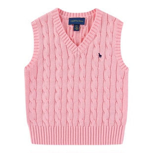 RL057男女童春秋款纯棉线背心小马标毛衣背心 可亲子有标