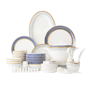 唐山骨瓷餐具套装碗盘家用整套餐具套餐60头组合碗碟乔迁结婚礼盒