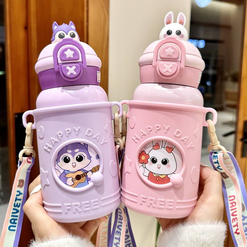 儿童保温杯上学专用女孩316不锈钢水杯2024新款便携双饮口吸管杯