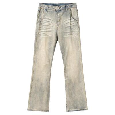 PilotGragon复古猫纹微喇牛仔裤