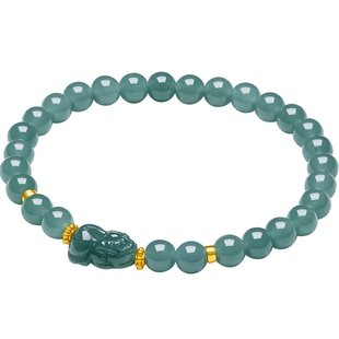 六桂福珠宝黄金小金珠手链女翡翠貔貅手串弹力绳新年礼物