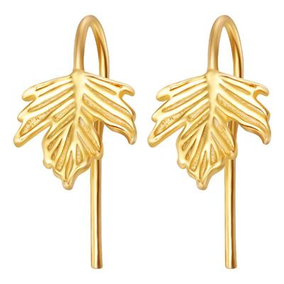 999纯银金色枫叶耳环女