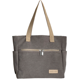 原创设计美式复古百搭通勤帆布托特包休闲文艺学生单肩手提帆布包