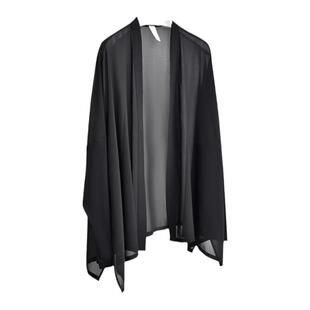 100%真丝防晒开衫外套女夏薄款黑色宽松桑蚕丝披肩外搭慵懒风大码