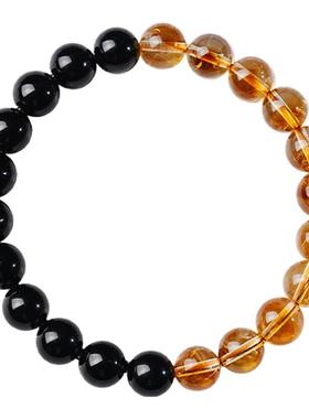 宫里上新天然黑曜石黄水晶手链