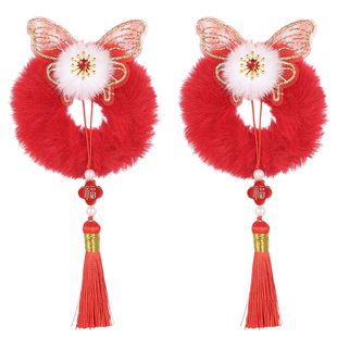 宝宝新年拜年头饰儿童中国风红色毛绒发圈发饰小女孩过年喜庆发绳