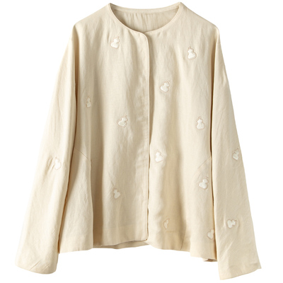 葫芦贴布刺绣亚麻混纺外套上衣女