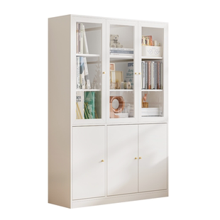 可比熊实木儿童书柜带玻璃门落地书架客厅卧室收纳柜组合柜置物架