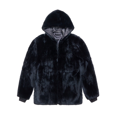 皮毛一体连帽獭兔毛皮草外套男