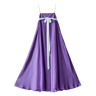 现货【紫芍浮月】紫色印花蕾丝开衫女短款夏季雪纺无袖吊带连衣裙