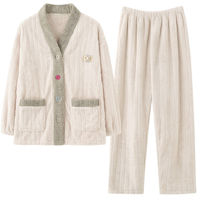 可爱珊瑚绒睡衣套装男女加厚保暖