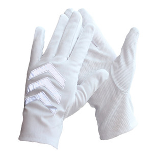 白色涤纶夜间安全保安门卫反光夏季薄款男女骑行礼仪防滑触屏手套