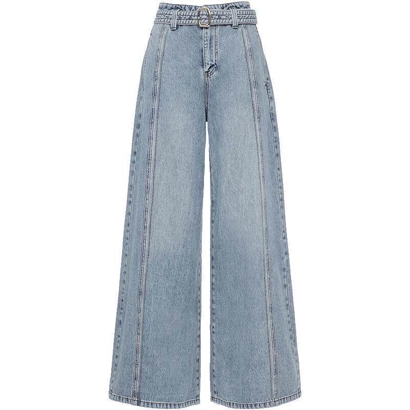 【细闪丹宁】ONLY2026春季新款松弛可拆腰带光泽感阔腿牛仔裤子女