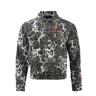 TGFCLUB 223美式街头嘻哈数码满印豹纹LOGO修身工装牛仔夹克外套