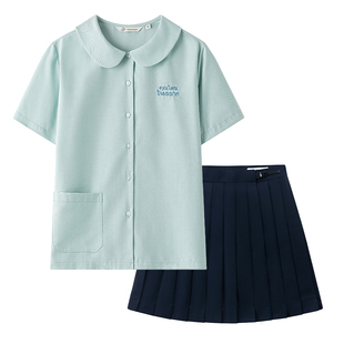 东京岁时记jk泰式校园薄荷绿短袖衬衫女夏季小个子学院风制服上衣