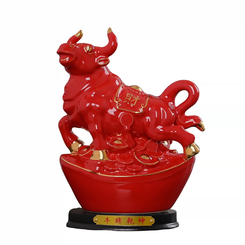 土黄色陶瓷生肖牛摆件吉祥物