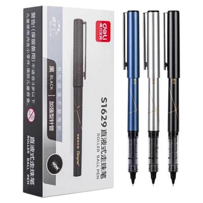 得力直液式走珠笔学生速干中性笔0.5mm针管式商务水笔ST加强型针管头大容量简约考试文具黑色签字水性笔