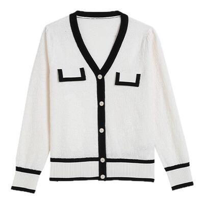 ivykki单排扣V领拼接毛针织衫