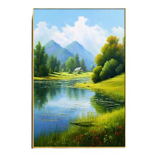 流水生财入户进门装饰画客厅背景墙挂画玄关走道餐厅山水风景壁画