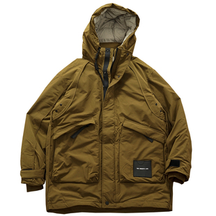 秋冬新款鸭绒填充中长款厚重连帽外套男蓬松饱满工装羽绒服大衣潮